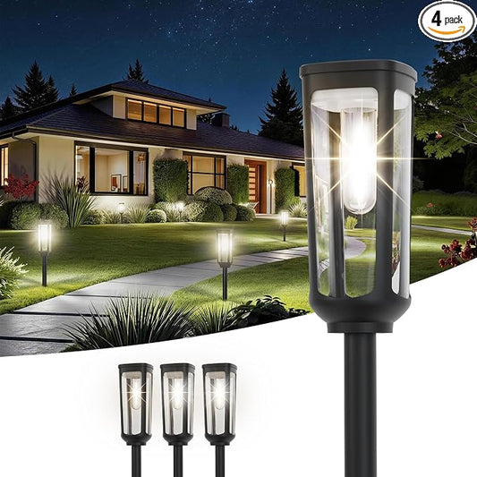 JEJOT Solar Pathway Lights Outdoor Waterproof IP65, 4 Pack Cool White Solar Walkway Lights, Auto On/Off Outdoor Light for Lawn Garden Patio Driveway Decor Landscape Lighting