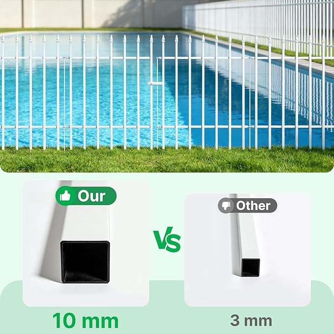 Thealyn Metal Garden Fence 36" H x 28" W, 5 Panels (4 Panels + 1 Gate), Total 11.6 feet, Metal Border Folding Fence, Landscape Fencing Dog Fence Pet Fence for Flower Bed, Yard, Animal Barrier (White)