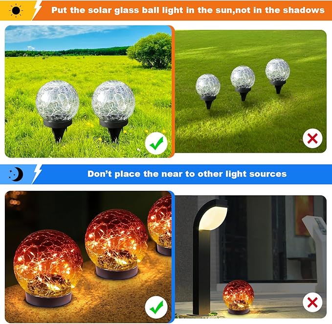 MLKNK Solar Globe Lights Outdoor Waterproof-Solar Balls-Solar Garden Lights-Orbs for Outside 2 Pack Cracked Glass Ball for Lawn Patio Yard Backyard Decorations