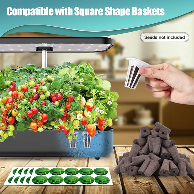 Haligo 100pcs Square Pods for Hydroponics Growing System, 50pcs Square Grow Sponges with 50pcs Pods Labels, Supplies Replacement, Compatible with IDOO, QYO, LYKO