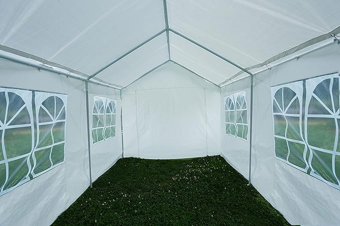 10x20 ft Outdoor Canopy Tent, Wedding Birthday BBQ Party Waterproof Camping Gazebo with 2 Removable Sidewalls & Transparent Window, for Garden Patio Backyard, White
