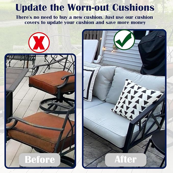 FLYMEI Patio Cushion Covers 25x25x5 Waterproof Outdoor Cushion Cover Replacement 2Packs Outdoor Seat Cushion Slipcover for Rattan Chair Sofa, Grey