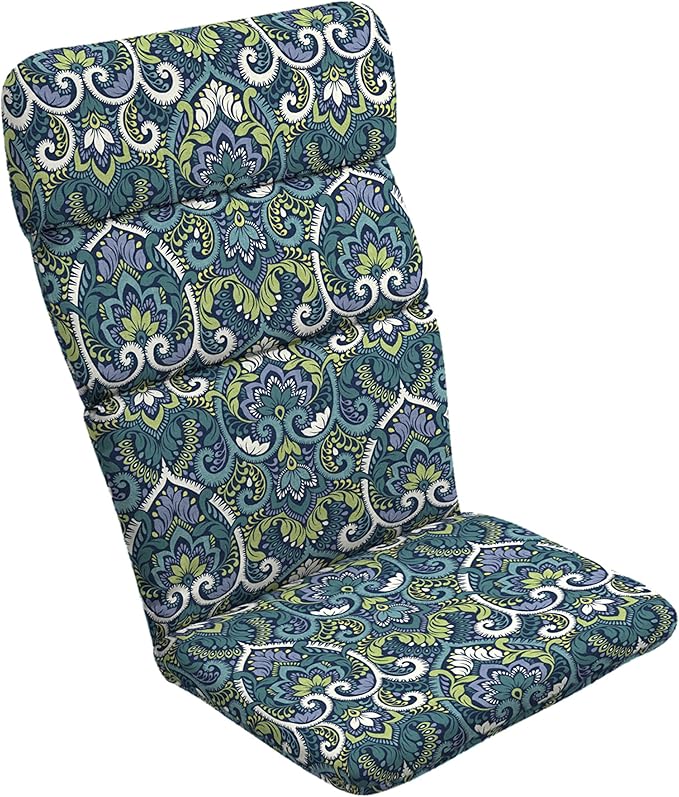 Arden Selections Outdoor Adirondack or Rocking Chair Cushion, 20 x 17, Rain-Proof, Fade Resistant 20 x 17, Sapphire Aurora Blue Damask