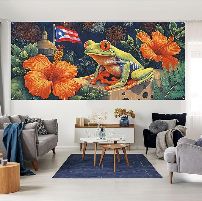 6 * 13FT Summer Puerto Rico Garage Door Cover Decorations Sunset Palm Trees Garage Door Banner for Outdoor Indoor Summer Party Photography Backdrop