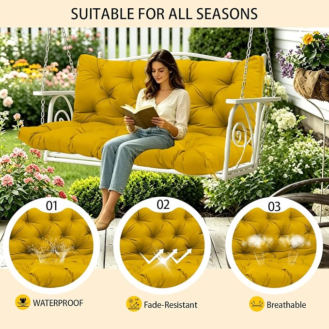 Premium 5" Thicken Porch Swing Cushions Waterproof 3 Seater Replacement Cushions with Backrest and Adjustable Straps, Outdoor Furniture Cushions for Patio, Garden(40×40×5inch)
