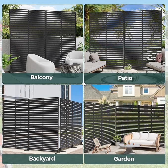 Privacy Fence Screen with Stand 6 Panel 72" H×47" W HDPE Decorative Privacy Panels with Stand, Air Conditioner Fence Panels, Privacy Screen for Outdoor Backyard, Balcony, Pool