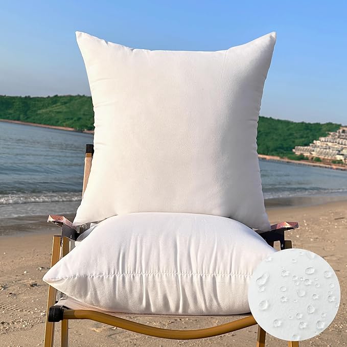 16 x 16 Outdoor Pillow Inserts Small Throw Pillow Inserts Pack of 2 Water Resistant Patio Furniture Pillows Decorative Porch Couch Pillows Premium Square Sofa Pillow, White