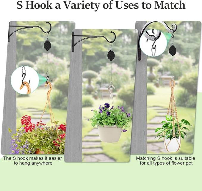 2026New 2Pcs Retractable Plant Hanger with Leaf Texture,44Lbs Load Capacity,Auto Lock,Adjustable Hook for Hanging Plants,Bird Feed,Wind Chimes,Garden Pots,Rust-Proof Stainless Steel,Black