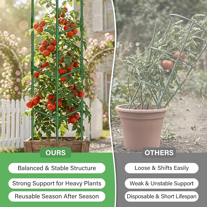 Legigo 6 Pack 57 Inch Tomato Cage for Garden, Heavy-Duty Tomato Trellis Plant Support Stakes, Adjustable Garden Trellis Plant Cage for Climbing Plants Peppers Outdoor Raised Garden Bed and Vegetables