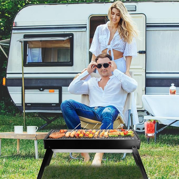 KOCASO Foldable Charcoal BBQ Grill Stainless Steel Grill Net Easy Setup Portable Tabletop Barbecue Grill for Camping Picnic Outdoor Party Backyard