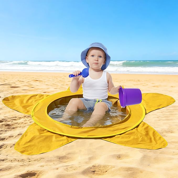 RunNico Pop Up Beach Pool, Portable Toddler Beach Pit with Water Bag and Storage Bag, Cute Shape Beach Pool Puddle for Outdoor Summer Beach Camping Traveling Vacation (Starfish)