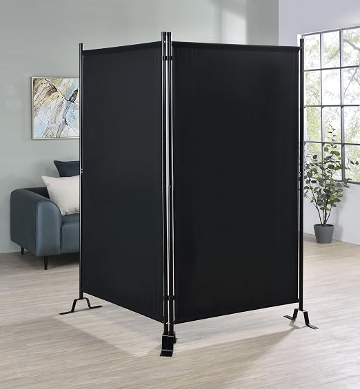 Proman Products - Galaxy 2 Panel Section Privacy Folding Screen Divider, Water Repellent Fabric Room Divider with Black Powder Coated Metal Frame for Indoors or Outdoors (Black)