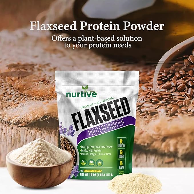 Flaxseed Protein Powder - Plant-Based, Rich in Omega-3 and Antioxidants - Ideal for Post-Workout Recovery - Nutritional Boost for Smoothies & Baking - Non-GMO & Gluten-Free (16 oz / 454g)