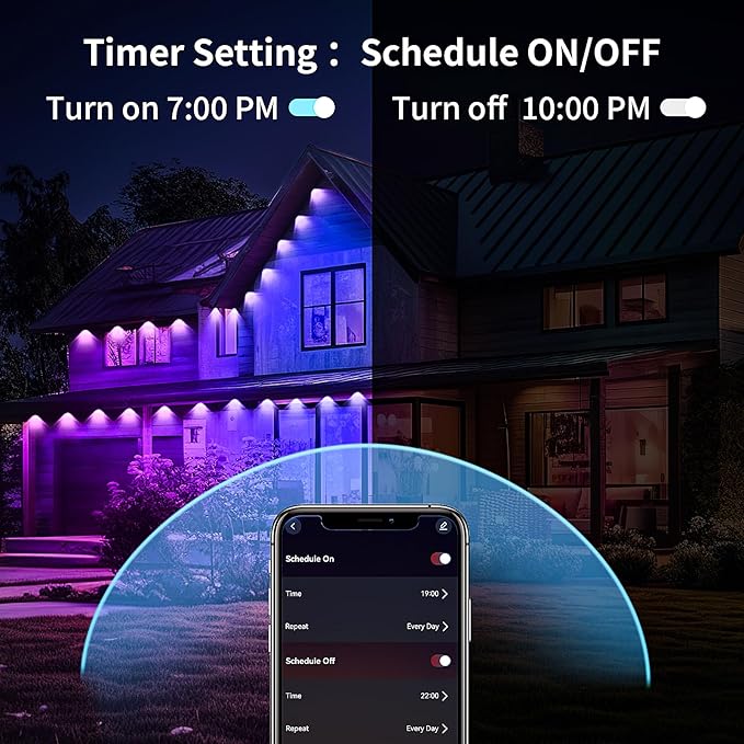 KSIPZE Permanent Outdoor Lights Waterproof IP67, Smart RGB+IC Eaves LED Lights with App & Button Control, 200+ Dynamic Scene Modes for House Roof, Garden, Christmas, Party Decor
