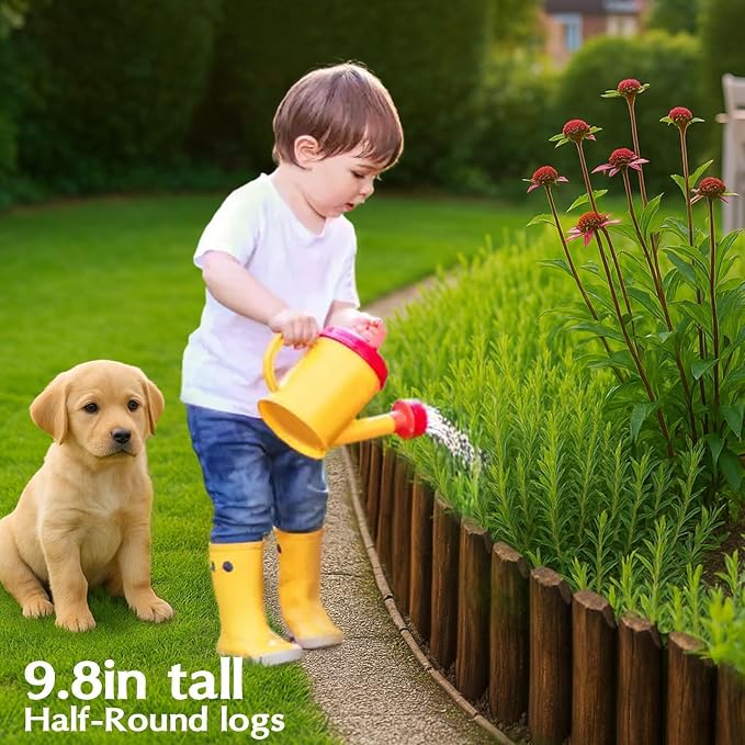 Wood Garden Edging for Landscaping – Half-Round Border Fence for Flower Beds， Pathways & Patio， Natural Decorative Wooden Panels for Garden Landscaping， 7.8in H x 4.0 ft L (6 Pack)