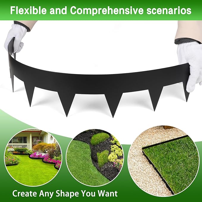 Metal Landscape Edging,33ft Galvanized Steel Garden Edging Border,No Dig Flexible Landscaping Edging Strips with clamps, Rust-Proof Lawn Divider for Flower Beds Ponds and Mulch-Black(10-Pack)