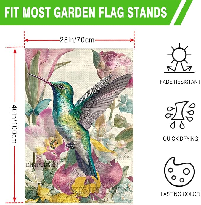 Spring Summer House Flag for Outside 28x40 Double Sided, Hummingbird Flowers Large Garden Flags Seasonal Farmhouse Holiday Yard Outdoor Decoration