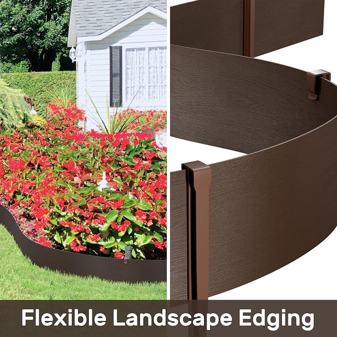 AGTEK 60FT Plastic Landscape Edging Coil Kit, 4 inch High Terrace Board Garden Edging Border with 18 Stakes