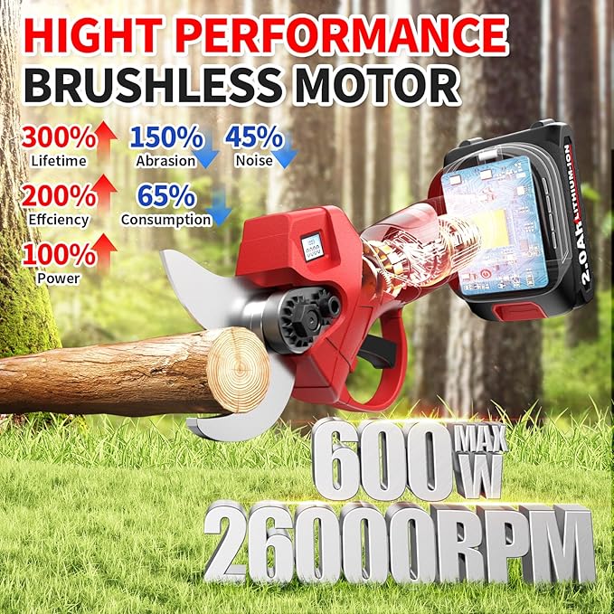 FULLYEA Electric Pruning Shears, 1.4" Cutting Diameter Electric Pruner with LCD Display＆2Pcs 2.0Ah Rechargeable Battery, Brushless Motor Cordless Pruning Shears for Tree Trimming Branch Cutter
