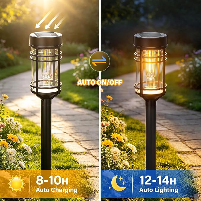 Ollny Solar Pathway Lights Outdoor 6 Packs, Solar Garden Lights IP65 Waterproof, LED Solar Powered Path Light Auto On/Off, Landscape Lighting for Yard Walkway Driveway Porch Outside Decor