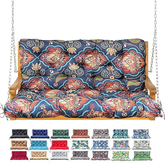 Porch Swing Cushion with Backrest,Waterproof Bench Cushion for Outdoor Furniture,2-3 Seater Replacement Thickened Swing Cushion with Ties,Patio,Outdoor,Backyard and Garden (Bohemian,40x40)