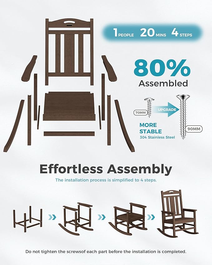 Ciokea Outdoor Rocking Chair, HDPE Porch Rocking Chairs for Outside, All-Weather Comfortable Patio Rockers for Front Deck Balcony, Espresso