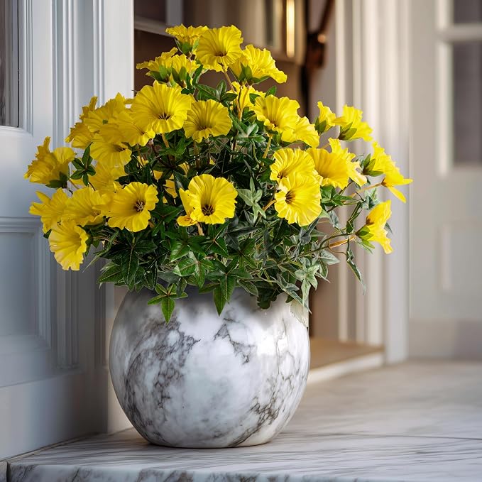 Yellow Artificial Morning Glory Flowers for Outdoor Planters, Premium UV Resistant Silk Faux Flowers for Porch, Hanging Basket & Window Box, Spring Garden Decor, No Pot, 13.3 Inch, 4 Bundles