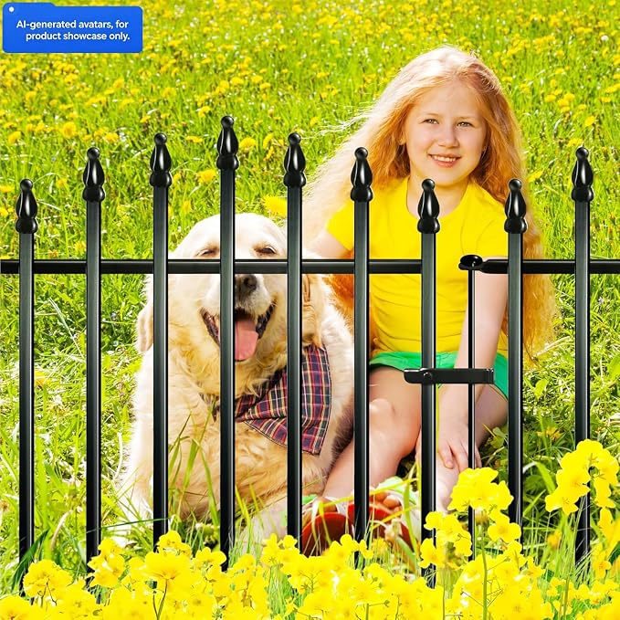 Metal Garden Fence Panels 36" H x 11.6 Ft L, 5 Pack No Digging Decorative Garden Border Fence, Rust-Resistant Black Landscape Edging for Flower Beds, Yard, Patio