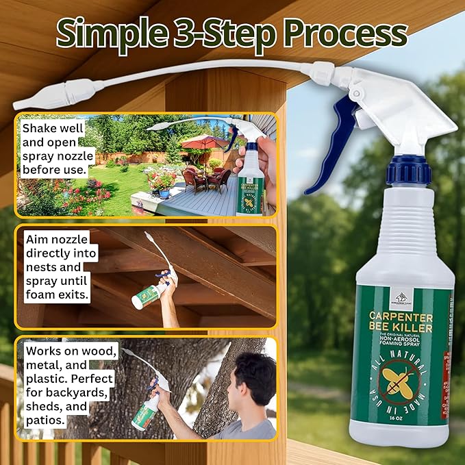 Donaldson Farms Carpenter Bee Spray – Wood Boring Bee Spray for Sheds, Decks & Outdoor Wood – Subtle Foaming Formula, Deep Reach Precision Nozzle – Peppermint & Clove Oil – 16 oz