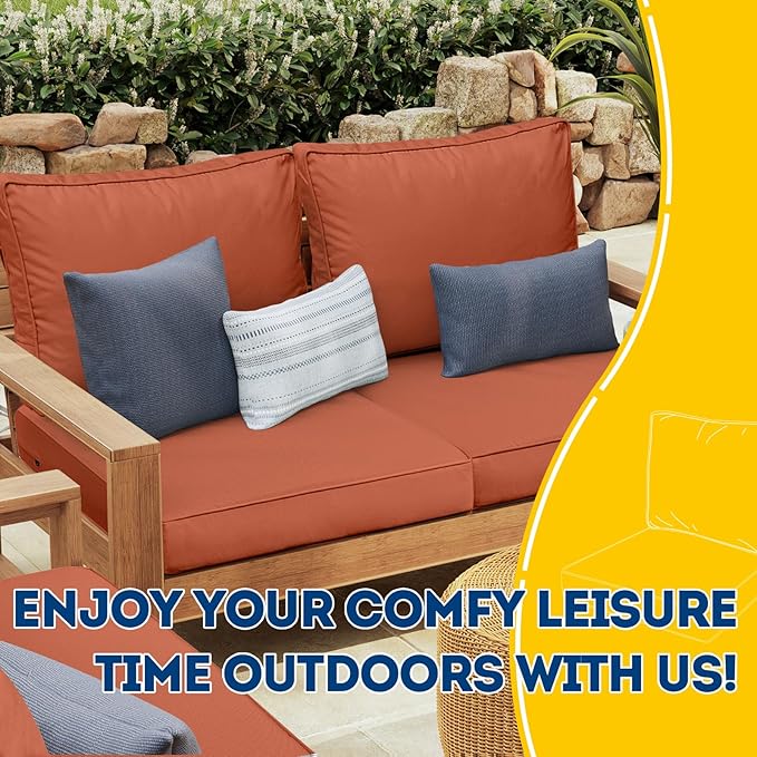 AAAAAcessories Outdoor Deep Seat Cushions with Double Welted Pillow, Waterproof, Fade-Resistant Patio Furniture Replacement Cushions, 23.5" x 25.5" x 5" + 23.5" x 19", Rust