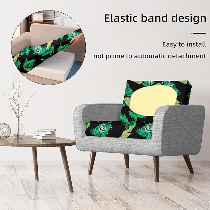 BIETYONE 8Pcs Stretch Patio Cushion Covers,Outdoor Couch Covers Replacement,Outdoor Couch & Sofa Slipcovers,for Patio Furniture Cushion Covers,Washable Reusable urniture Protector(Green Leaf,8PCS)