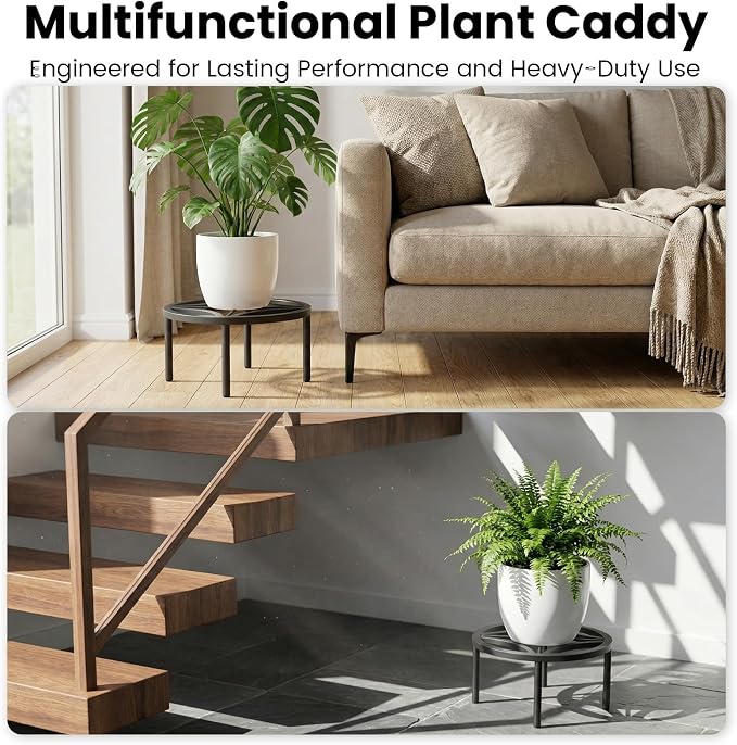 TOSKING 2-Pack Fully Assembled Heavy Duty Metal Plant Stand, Geometric Flower Pot Holder for Heavy Potted Plant, Rustproof Iron Plant Riser with Adjustable Feet, 200 LBS Capacity, No Installation Required, Indoor/Outdoor, Black (11.81"Dia x 6.5"H)