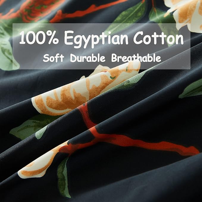 FADFAY Sheets Set King Shabby Black and Yellow Floral Bedding Elegant Peony Sheets Set Vintage Farmhouse Bedding Soft 100% Egyptian Cotton 800 Thread Count Deep Pocket Fitted Sheet, 4Pcs-King Size