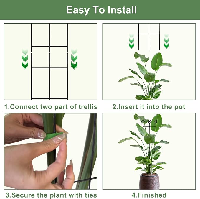 Coomin 2 Pack 32in Monstera Plant Support Stakes for Indoor Plants, Stackable Garden Trellis for Climbing Plants Indoor, Metal Plant Trellis for Potted Plants Pothos Philodendron