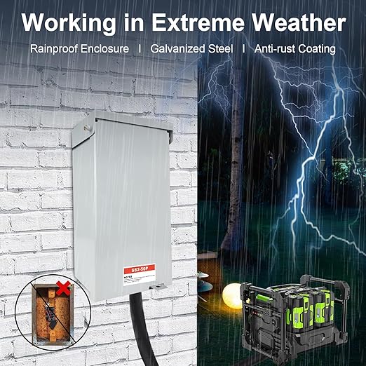 50 Amp Generator Inlet Box, NEMA SS2-50P Power Inlet Box for 3R 3 Prong Generator Cord, 120/240V, 12000W Weatherproof Outdoor Generator Receptacle, Use for Emergency Ready
