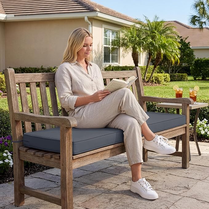 Summsun Outdoor Bench Cushion: Waterproof and Fade Resistant Patio Furniture Cushions - Non-Slip Bench Pad Cushion with Removable Cover for Garden Swing Porch Sofa Settee, 45 x 18 Inch, Dark Grey