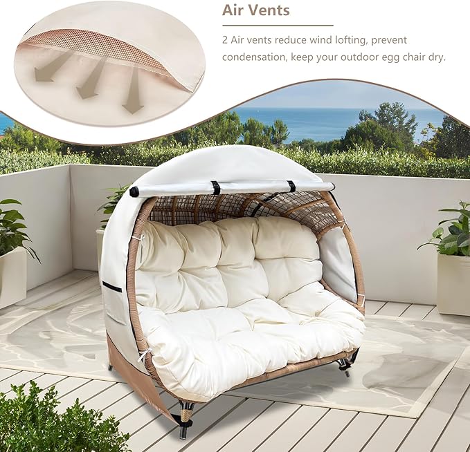 okcool Outdoor Egg Chair Cover,Double Egg Chair Cover for 2 Person Egg Loveseat Chair (Beige & Brown,Fits 35.4" D x 57.1" W x 56.3" H Egg Chair) ﻿