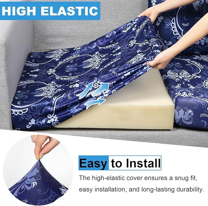 pickyNproud 8Pcs Patio Cushion Covers Stretch Outdoor Couch Cushions Slipcovers Replacement Washable Furniture Protector with Elastic Bottom Sofa Chair Seat Cover, Dark Blue