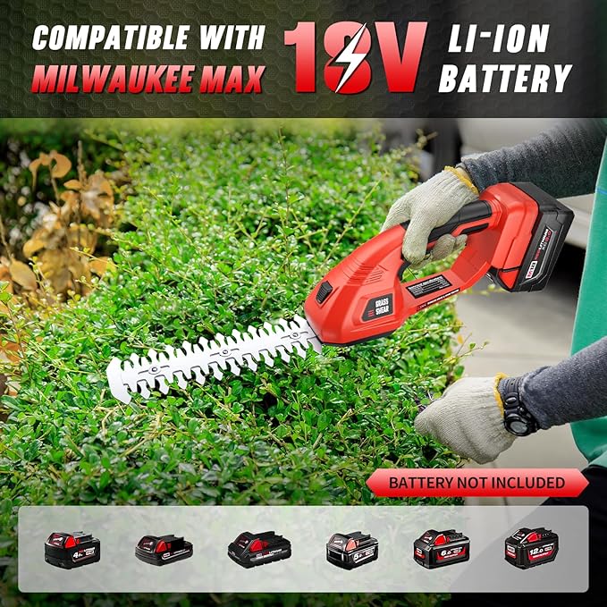 Cordless Grass Shear & Hedge Trimmer fit Milwaukee M18/18V Battery, 2 in 1 Handheld Electric Shrubbery Trimmer, Bush Trimmer for Yard & Garden, Lawn(Tool Only)