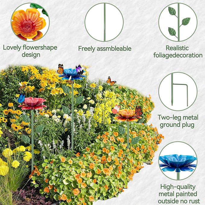 4 Pack Bee Watering Station, Bee Feeder for Garden Metal Butterfly Water Feeder with Flower Design Colorful Butterfly Bee Bath Bowl for Outdoor Garden Yard