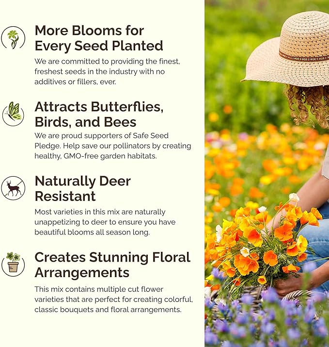 Eden Brothers Arizona Wildflower Mixed Seeds for Planting, 1 oz, 30,000+ Seeds with Yarrow, Cosmos, Indian Blanket | Attracts Pollinators, Plant in Spring or Fall, Zones