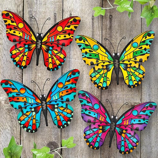 Metal Butterfly Wall Decor - 9.6" Outdoor Fence Wall Art Decor, Hanging Decoration for Garden Yard Living Room Bedroom Patio Balcony(4 Pack)