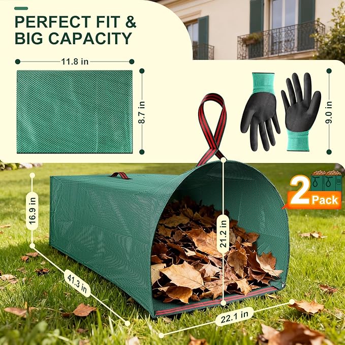 Yard Waste Bags 2-Pack 72 Gallon, Reusable Leaf Collector, Self-Standing Leaf Bags with Reinforced Handles, Collapsible Dustpan-Type Garden Bag for Leaves, Grass, Debris, and Outdoor Cleanup YoJinXtra