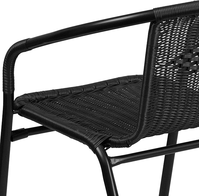 Flash Furniture Modern Rattan Indoor/Outdoor Restaurant Dining Chairs, Stackable Rattan Bistro Chairs for Patio or Restaurant, Set of 2, Black