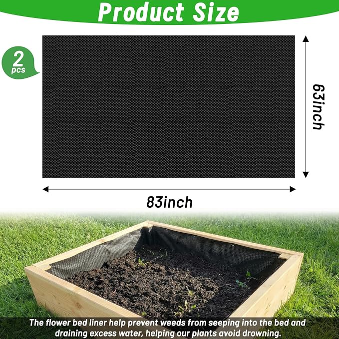 63*83IN Raised Garden Bed Liner, 2pcs Non Woven Fabric for Large Veg Trough, Cuttable Plant Liner Keeps Soil Contained & Water Drainage for Outdoor Planter Veg Trough
