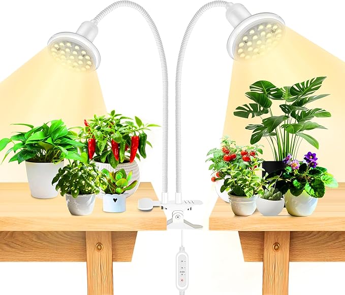 IMVSINCERE 2×10W LED Grow Light, Replaces 2×100W Traditional Grow Lamps, High PPFD Full Spectrum (3500K+660nm), Dual Gooseneck Clip, E27 Bulbs, 4/8/12H Timer for Indoor Plants