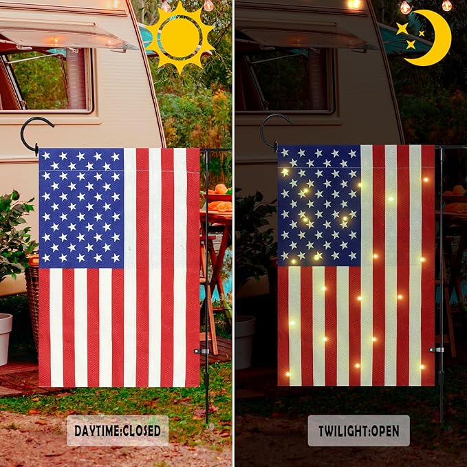 Lighted American Garden Flag 12 x 18 Inch Double Sided Burlap Led 4th of July USA Garden Flag for Independence Day Party Yard Outdoor Decoration