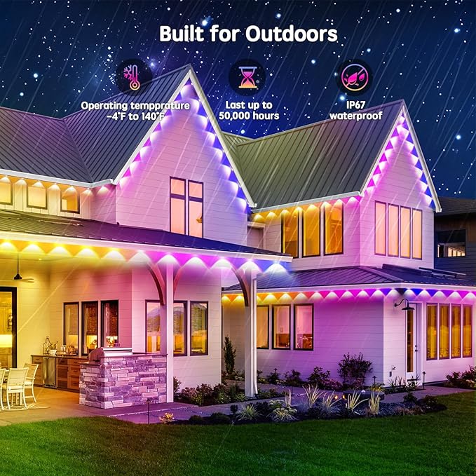 100FT RGB Permanent Outdoor Lights,Waterproof Smart LED Eaves Lights with App/Remote Control,for Christmas and All Holiday Decor,Daily and Accent Lighting,House Roof and Garden