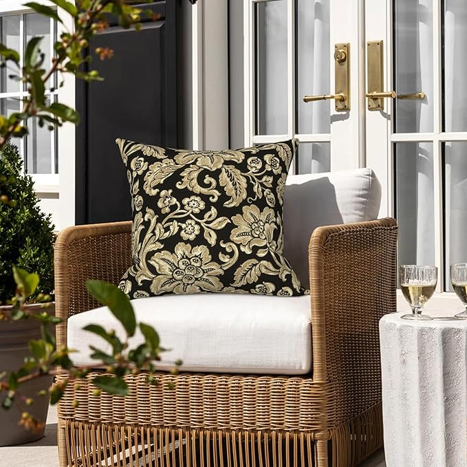 LVTXIII 2 Pack Outdoor Pillow Covers ONLY 18x18 Inch, Water-Repellent Square Decorative Cushion Covers for Patio Furniture, Garden, Sofa, Jacobean Black
