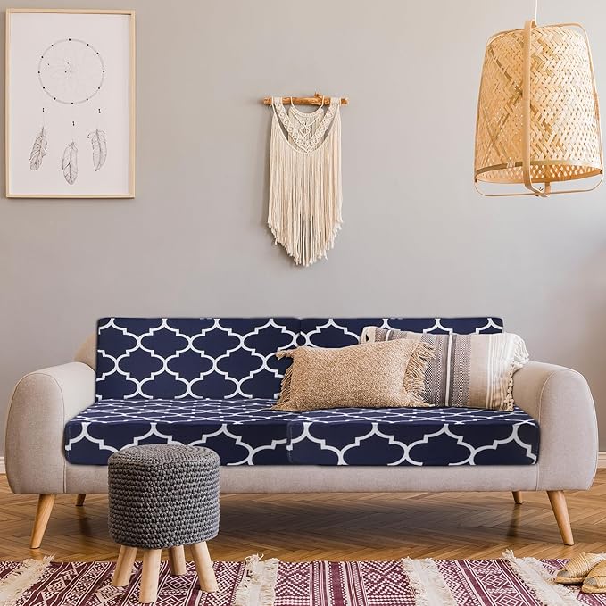 Newwiee 12 Pcs Patio Cushion Covers Outdoor Stretch Sofa Couch Cover Replacement Couch Slipcover Sofa Seat Chair Porch Patio Furniture Protector, Flexibility Washable(Navy Blue,Moroccan)